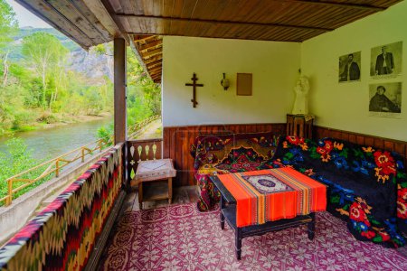 Photo for Gara Cerepish, Bulgaria - September 15, 2023: View of a balcony and the Iskar River gorge, in the Cherepish Monastery (God's Mother Assumption), 14th century roots orthodox monastery in Bulgaria - Royalty Free Image