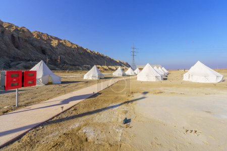 Photo for Neve Zohar, Israel - January 19, 2024: Restored workers camp of an historical Potassium Company. Dead Sea coast, Judaean Desert, southern Israel - Royalty Free Image