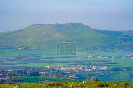 Photo for Landscape of countryside and the horns of hattin, in Mount Arbel National Park, Northern Israel - Royalty Free Image