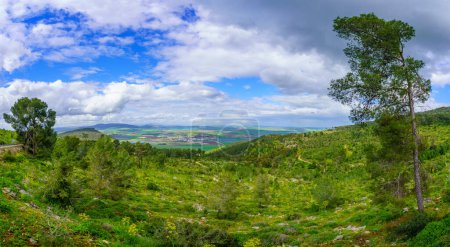 Photo for Panoramic winter view of the Jezreel valley countryside landscape, from the Gilboa mountain ridge. Northern Israel - Royalty Free Image