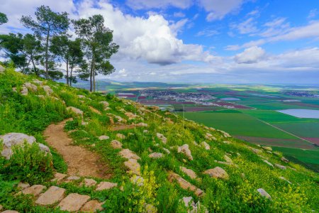 Photo for Winter view of the Jezreel valley countryside landscape, from the Gilboa mountain ridge. Northern Israel - Royalty Free Image