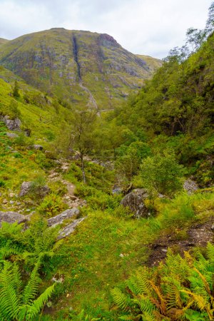 View of the landscape of Glencoe valley, in the West Highlands of Scotland, UK