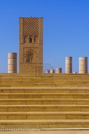 View of the Hassan Tower, the Mausoleum of Mohammed V yard, in Rabat, Morocco