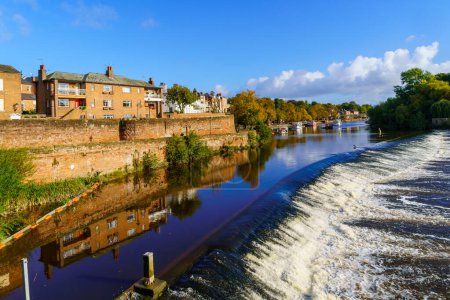 View of the river Dee, and the old city walls, in Chester, Cheshire, England, UK