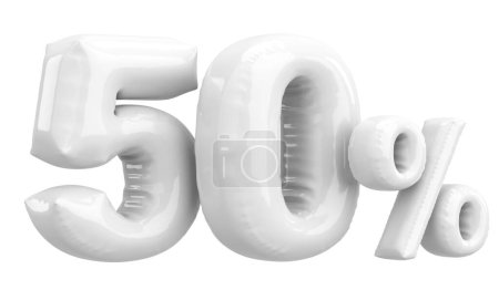 Fifty percent. 50% balloon text. 3D illustration.