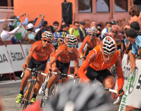 Photo for 08-09-2012 Madrid, Spain - A thrilling stage of La Vuelta Espaa unfolds at the iconic Bola del Mundo in Navacerrada. Mikel Landa Euskaltel. - Royalty Free Image