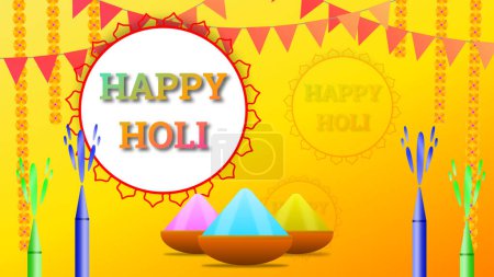 Foto de Happy holi wishes for Indian traditional colour festival. yellow gradient colour holi image. - Imagen libre de derechos
