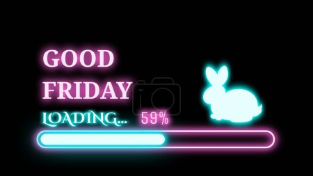 Photo for Good friday is loading illustration on black screen with bright blue bunny and progress line and percentage. - Royalty Free Image