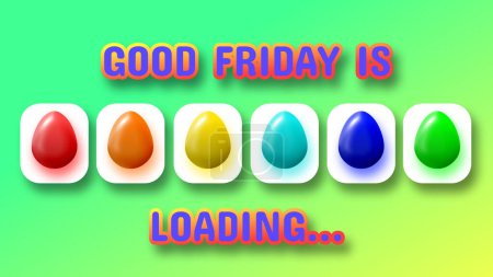 Téléchargez les photos : Bon vendredi signe de chargement avec des œufs de Pâques colorés sur fond de dégradé. - en image libre de droit