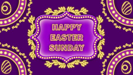 Photo for Happy easter Sunday blessings on decorated background with eggs and bright yellow light. - Royalty Free Image