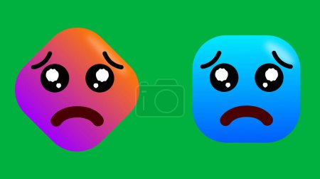Foto de Emoji de dos formas cuadradas en forma cuadrada aislada sobre fondo verde. animación emoji infeliz. - Imagen libre de derechos