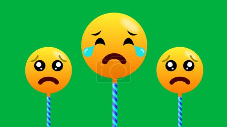 Foto de Triste e infeliz emoji ilustración aislada sobre fondo verde. emoji llorando animación. - Imagen libre de derechos