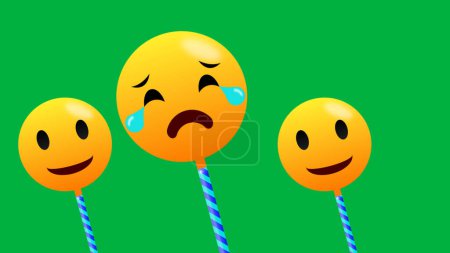 Foto de Triste y feliz emoji ilustración aislada en la pantalla verde. ilustración emoji divertido. - Imagen libre de derechos
