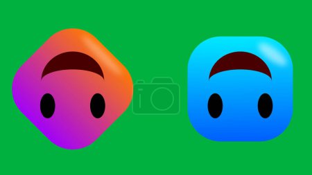 Foto de Dos emojis al revés en color rosa y azul sobre fondo verde. - Imagen libre de derechos