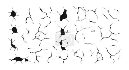Cracks and holes. Wall surface damage ground collapse earthquake geology destruction ruined texture failure crash split hollow effect. Vector isolated set of ground destruction illustration