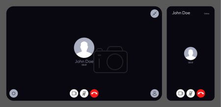 Video call UI. Online meeting chat conversation interface, web conference app with video call and voice call. Vector mockup template