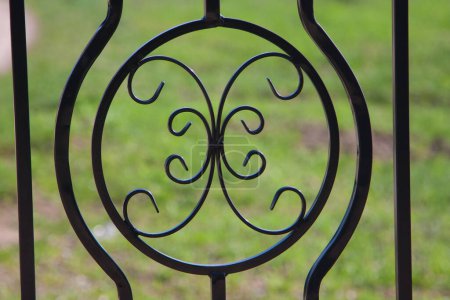 Téléchargez les photos : Ornement noir en acier dans une clôture décorative, par défaut un symbole papillon - en image libre de droit