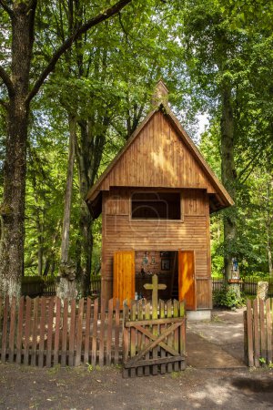 Wooden chapel on the Rospuda River, Augustow Lake District, Poland