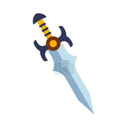 Magical cartoon steel sword, knight weapon or knife blade. Fantasy game weapon icon in flat style. Vector illustration.