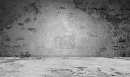 Téléchargez les photos : Texture du mur en béton, Sol en ciment gris avec surface rugueuse, fond gris foncé et blanc avec plâtre brut sur le vieux mur du bâtiment, Fond Horizon avec espace de copie pour la présentation - en image libre de droit