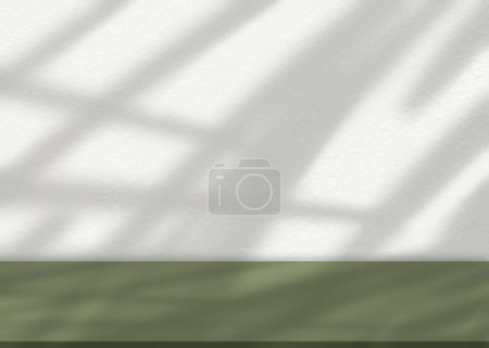 Photo for Concreate wall texture with blurred shadow reflection from window,Empty Studio room display with Sunlight overlay on green floor,Mockup Backdrop for Spring,Summer Product present - Royalty Free Image