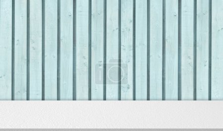 Foto de Estudio Fondo azul Textura de pared de madera con suelo blanco de cemento, Superficie de franja de madera vintage con sombra clara y suelo de hormigón, Fondo producto Mostrar presentación - Imagen libre de derechos