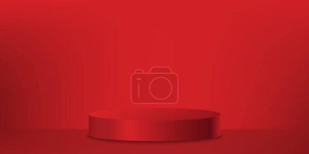 Illustration for 3D display cylinder podium on red wall background,Vector luxury studio backdrop scene with circle stage stand for Valentine, Chinese new year 2023,Christmas,Mid Autumn Festival for product presentation - Royalty Free Image
