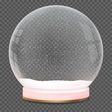 Globe de neige cristal avec isolé enneigé sur fond transparent, illustration vectorielle Élément de conception Boule de verre magique pour Joyeux Noël ou Nouvel An, Hiver, Cadeau de Noël