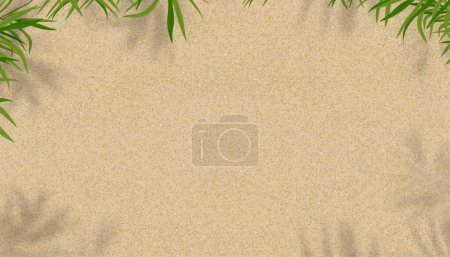 Illustration for Sand Texture,Top view Beach with palm leaf and shadow on sandy background,Vector Seaside tropical beach with Coconut leaves on brown colour with copy space,Summer Hoilday backdrop - Royalty Free Image