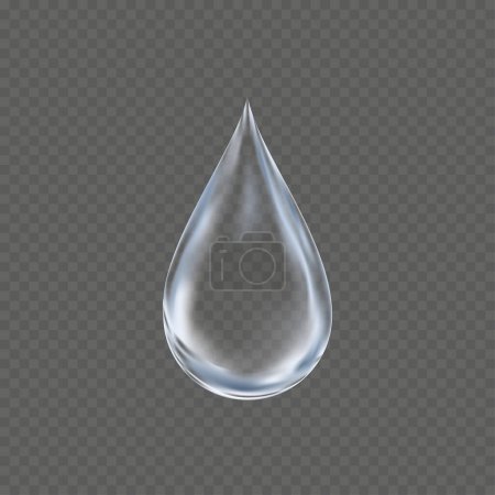 Clear Water drop on transparent in gray colors. Vector isolated Transparency Single Blue shiny Rain drop,Element Design for concept of Ecology and World Water day 