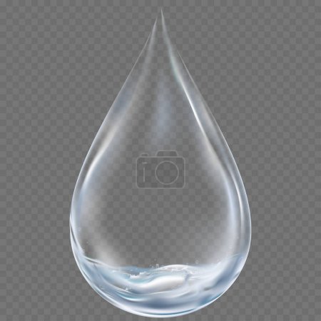 Illustration for 3D Water drop of Clean water on grey transparent background,Vector isolated Transparency Single Blue Shiny Rain drop with water splashes,Element Design concept for World Water day,Earth Day - Royalty Free Image