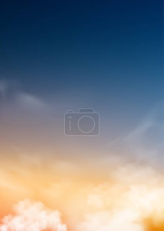 Illustration for Sunset sky in evening with orange, yellow and purple colour,Vertical Dramatic dusk sky, Twilight landscape with dark blue,Vector illustration horizon banner of sunrise for Autumn, Winter background - Royalty Free Image