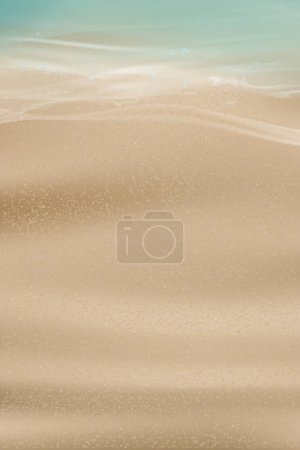 Sand mit blauem Ozean mit weicher Wellenform Background.Horizon Sand Beach Texture Wellen für den Sommerurlaub am Meer.Tropische Küste Küstenlandschaft.Vertical Vector Draufsicht Ozean für Sommer Banner