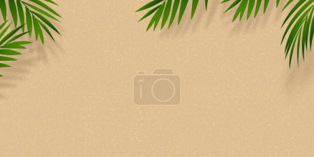 Téléchargez les illustrations : Sand Beach Texture Arrière-plan avec feuille de palmier et ombre, Illustration vectorielle Plat Lay Top View Tropical Summer beach, Feuilles de noix de coco sur sable brun avec espace de copie, Fond d'écran vacances été - en licence libre de droit