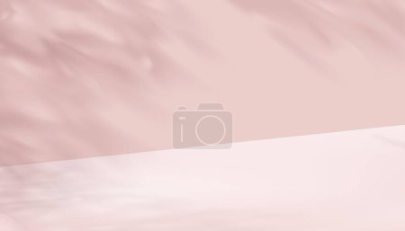 Illustration pour 3D Affichage du produit podium maquette avec des feuilles ombre sur fond mural rose. Conception de bande de bannière vectorielle de vide Beige Studio Room Présentation de cosmétiques, soins de la peau, beauté au printemps, été, automne - image libre de droit