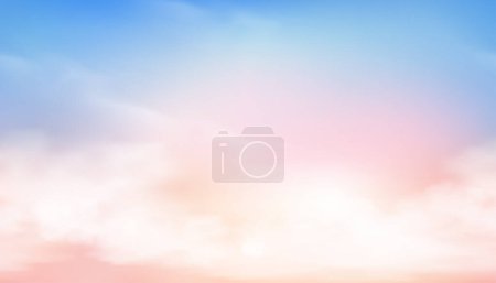 Himmel Hintergrund mit blauen, rosa flauschigen Wolken, nahtloses Muster Morgensonnenaufgangshimmel im Sommer, Mustergradienten Fantasie dramatischen orangefarbenen Sonnenuntergangshimmel im Herbst, Winter, Vektor Illustration Cartoon-Fee mystische
