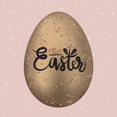 Happy Easter Background with 3d Golden Eggs and Silver Elements on Beige Background,Vector Greeting card Modern minimal style for Banner,Invitation template, poster, flyer