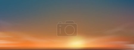 Himmelblau mit Wolkenhintergrund, Vector Horizon Strand Sonnenuntergang mit gelb, rosa, orange Pastell im Frühling, Panorama schöne Natur Morgensonnenaufgang Himmel im Sommer, Banner Landschaft Hintergrund