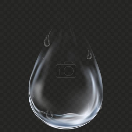 Illustration for Water drops,Realistic 3d rain transparent droplet shape falling,Fress clean drop of aqua driping on transparent background,Vector Illustration Drop water - Royalty Free Image