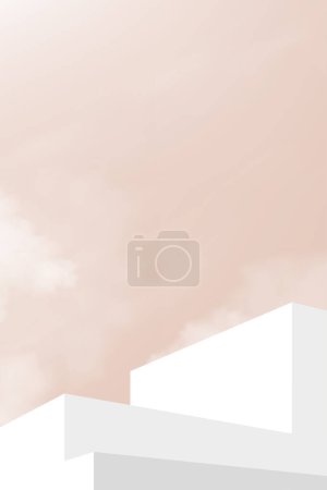 Ilustración de Cielo beige, fondo de nube, 3d blanco podio paso pantalla maqueta para el producto cosmético presente, Vector mínimo fondo escena gris arquitectura, Banner de diseño vertical para la primavera, Fondo de verano - Imagen libre de derechos