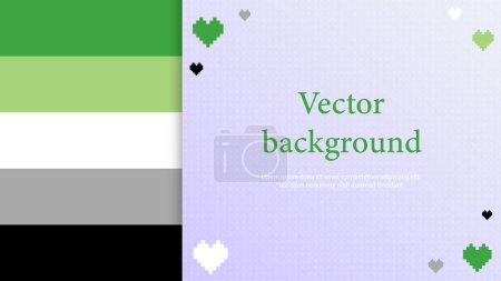 Téléchargez les illustrations : Bannière avec drapeau aromatique. LGBTQIA thème communautaire fond vectoriel avec des cœurs de pixels. Modèle pour bannières, conception graphique, carte, etc.. - en licence libre de droit
