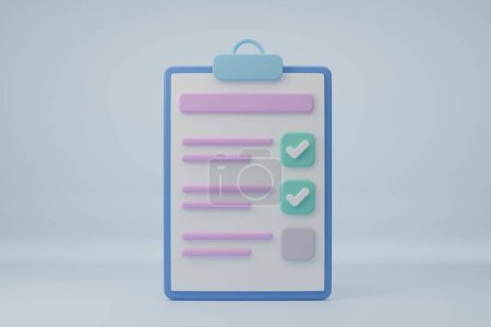 Photo for 3D rendering illustration Cartoon minimal clipboard task management todo, working plan to success, exam paper checklist, level up concept, fast work on project plan. Planning and organization of work. - Royalty Free Image
