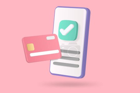 3d minimal Online credit card money security for online money payment concept icon, online payment credit card 3d with payment protection concept, business finance