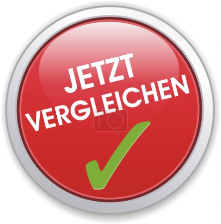 Photo for The phrase compare now written in German on a red button - Royalty Free Image