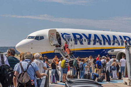 Photo for Marignane, Bouches-du-Rhne, France - 05 29 2023: Ryanair aircraft on the tarmac at Marseille Provence airport - Royalty Free Image