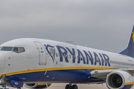 Photo for Marignane, Bouches-du-Rhne, France - 02062023: Ryanair aircraft on the tarmac at Marseille Provence airport - Royalty Free Image