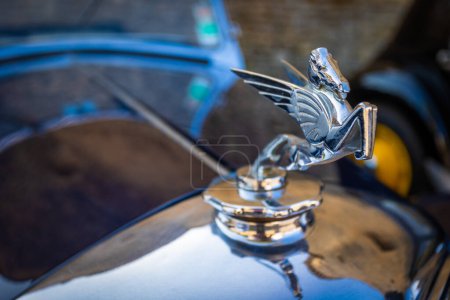 Photo for Gordes, Vaucluse, France - 08062023 : hood ornament on a Linx Sprite Riley car model, close-up - Royalty Free Image