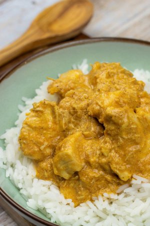 Butter chicken and rice close-up