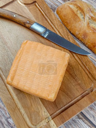 cheese, maroilles, close-up, on a cutting board