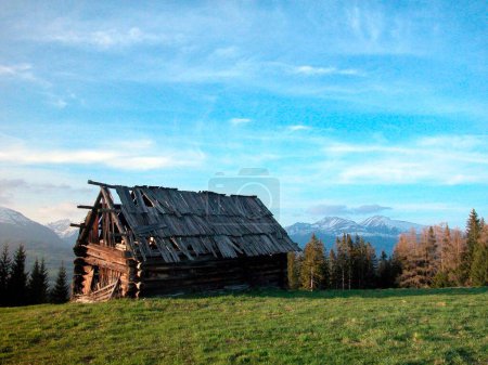 pastos alpinos abandonados y cabaña de montaña, agricultura en los Alpes
